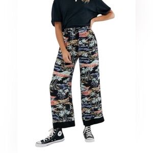 Free People Hawaiian Palazzo Pants Lagoon Print Wide Leg